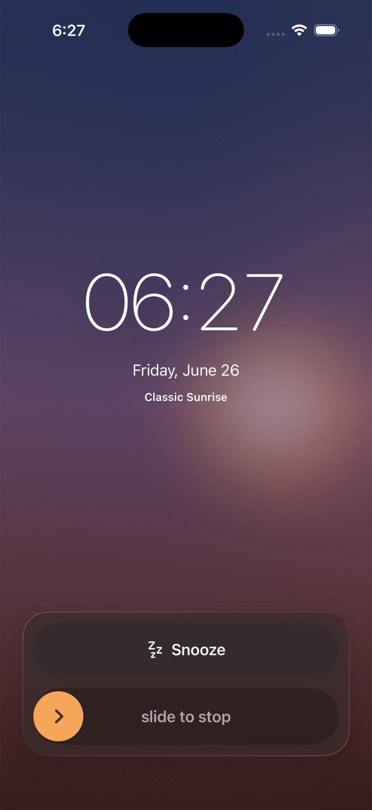 FirstLight Alarm sunrise wake screen before the alarm sounds