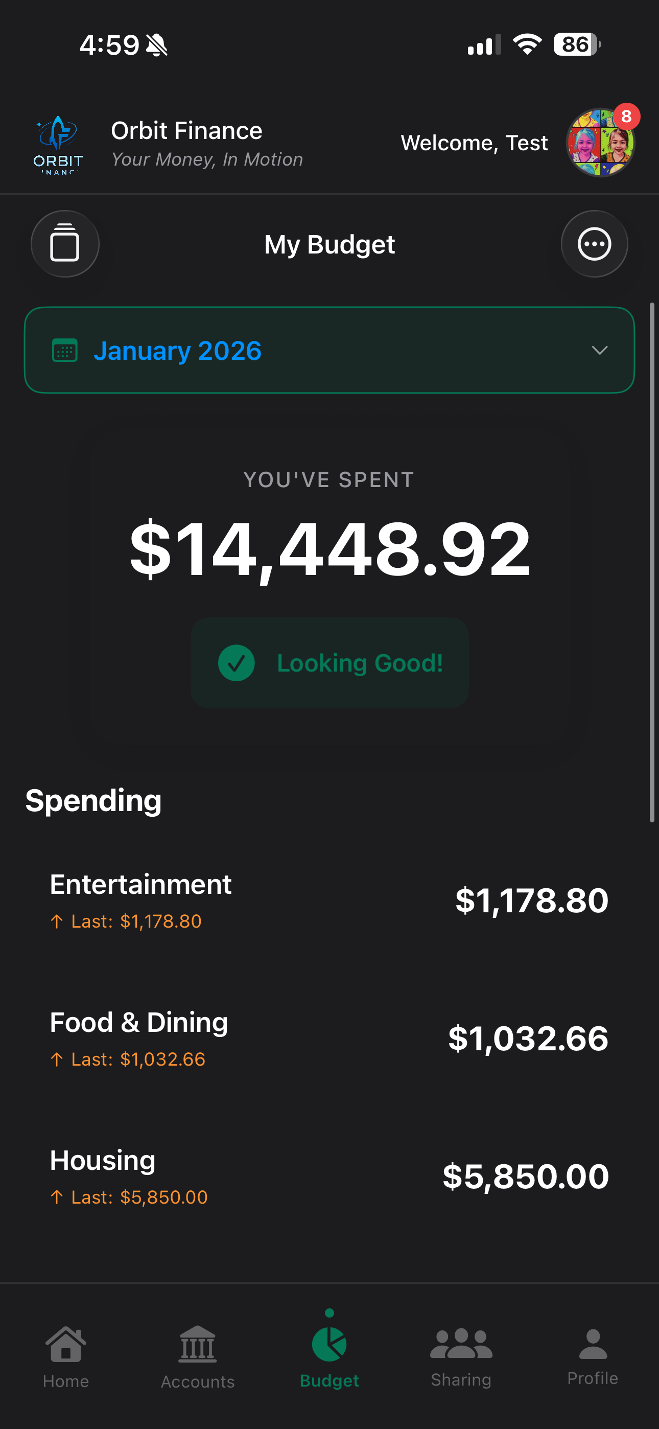 Budget tracking with spending breakdown