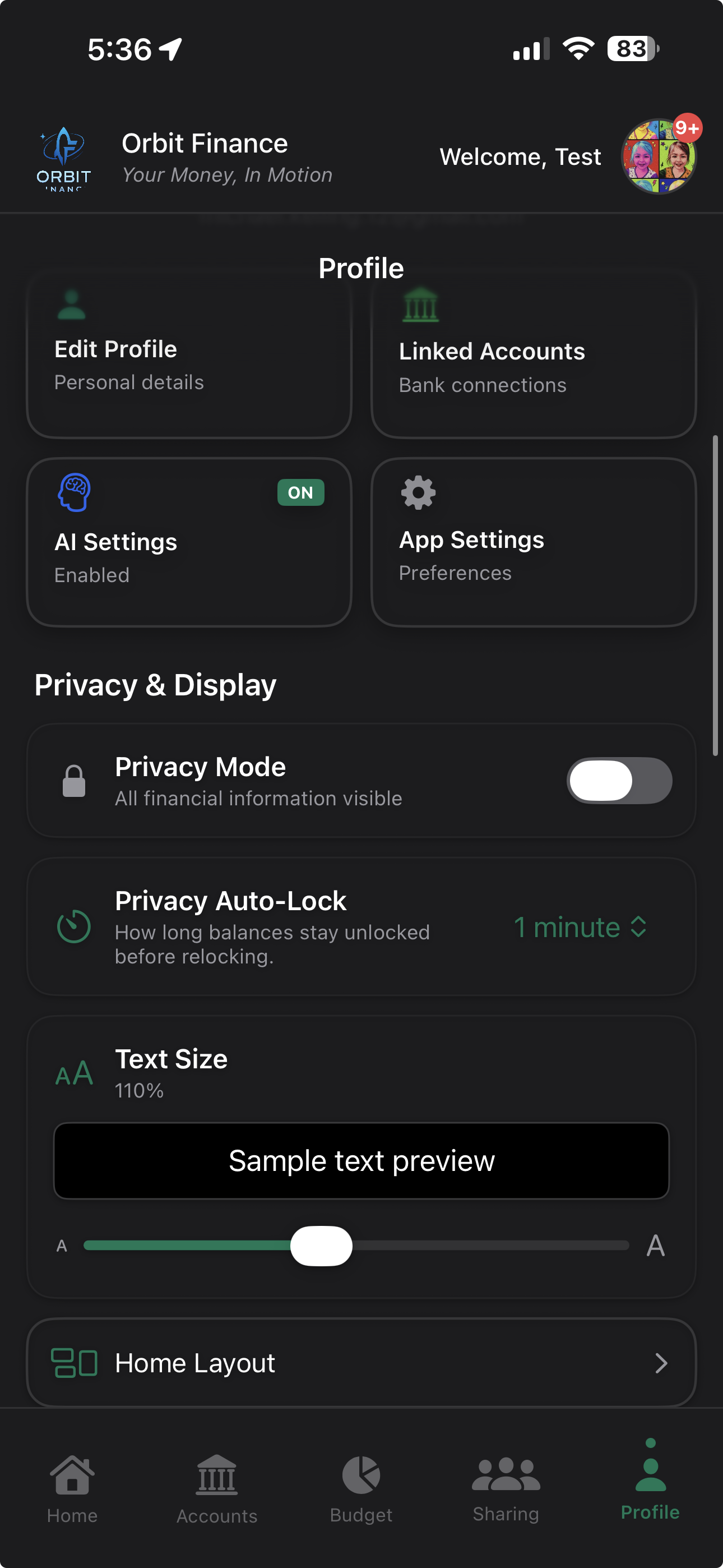 Profile settings and customization